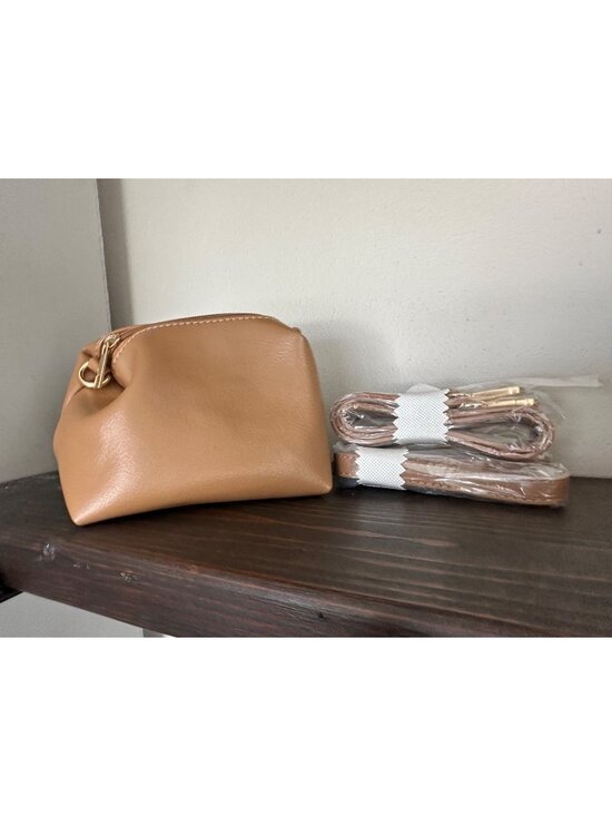 Anthropologie Handbags - Anthropologie Vegan Leather Cosmetic Bag Micro Purse Zip Pouch Classic Brown